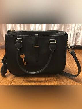 NWT Fossil Ryder Satchel Black Leather Crossbody Handbag (List $248)